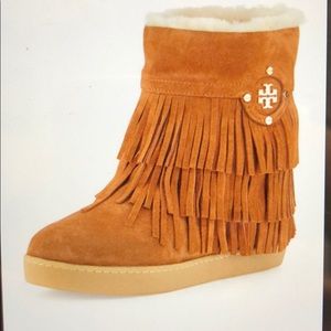 Tory Burch Collins Shearling-Lined Fringe Bootie